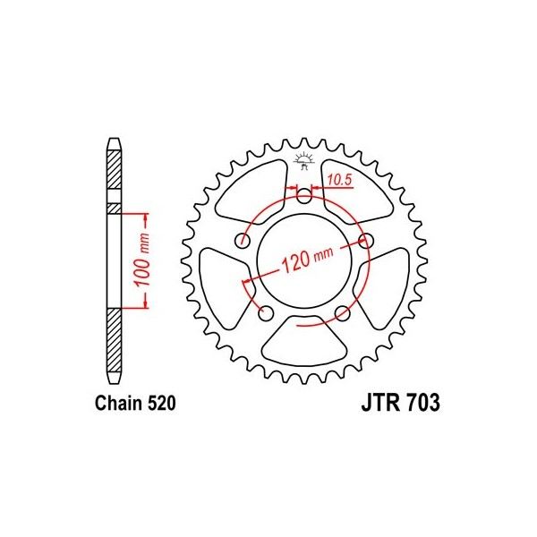 Couronne acier 44 dents JT Sprockets type 703 chaîne 520 650 PEGASO STRADA '05-09