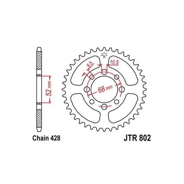 Couronne acier 34 dents JT Sprockets type 802 chaîne 428 Suzuki JR80 