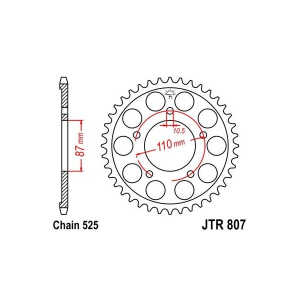 Couronne acier 45 dents JT Sprockets type 807 chaîne 525 SV650X 1999-04