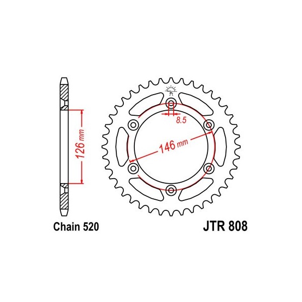 Couronne acier 39 dents JT Sprockets type 808 chaîne 520 TSR125R 1990-94