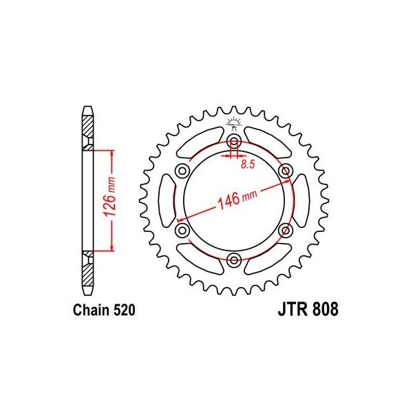 Couronne acier 44 dents JT Sprockets type 808 chaîne 520 Suzuki 