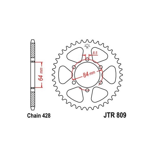 Couronne acier 53 dents JT Sprockets type 809 chaîne 428 Suzuki 