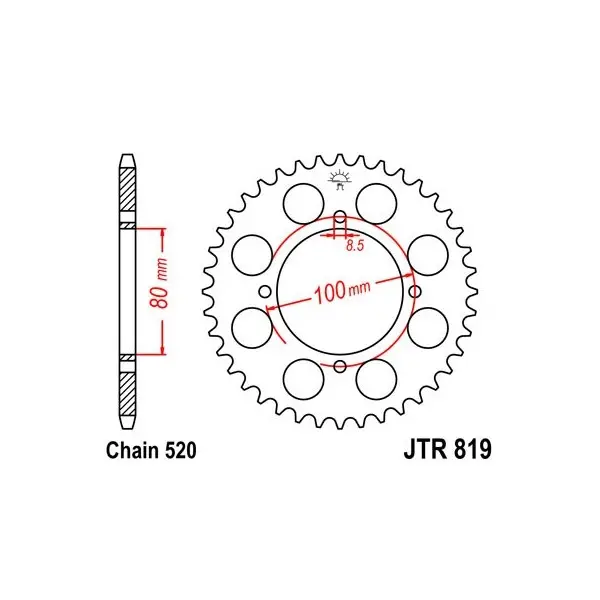 Couronne acier 37 dents JT Sprockets type 819 chaîne 520 RG250 1983-85