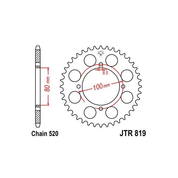 Couronne acier 46 dents JT Sprockets type 819 chaîne 520 Suzuki GS250 