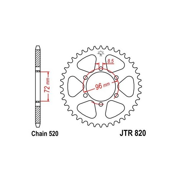 Couronne acier 42 dents JT Sprockets type 820 chaîne 520 DR250S/Z 1982-87 ET SP370C/N 1977-80