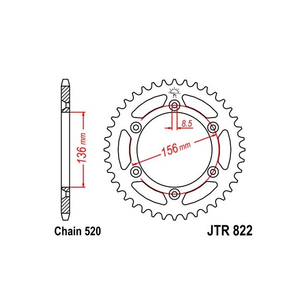 Couronne acier 43 dents JT Sprockets type 822 chaîne 520 Suzuki DR350 