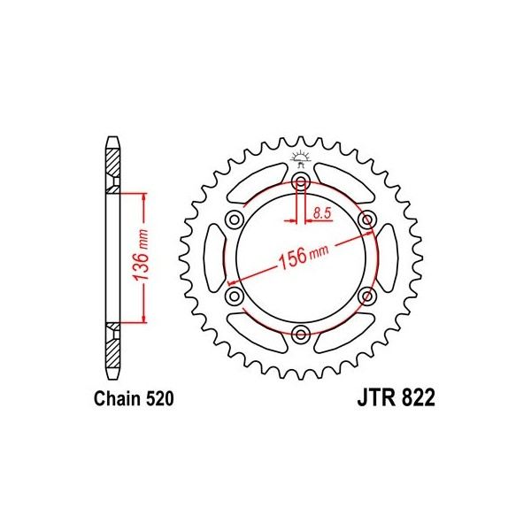 Couronne acier 45 dents JT Sprockets type 822 chaîne 520 Husqvarna 