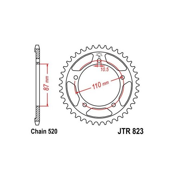 Couronne acier 39 dents JT Sprockets type 823 chaîne 520 GS500EM/EN 1991-93 ET GS500E XT/MK4 1999-03