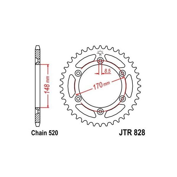 Couronne acier 42 dents JT Sprockets type 828 chaîne 520 Suzuki DR650R/DR650S 