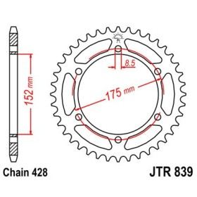 Couronne acier 53 dents JT Sprockets type 839 chaîne 428