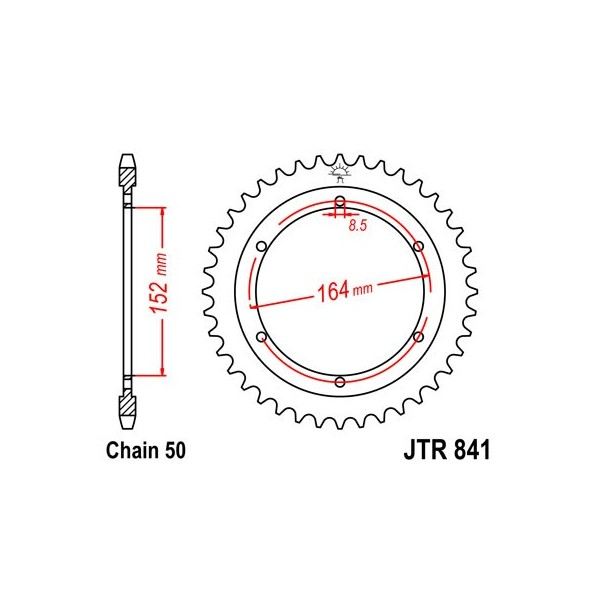 Couronne acier 42 dents JT Sprockets type 841 chaîne 530 SR500 1978-91 ET XT500 1978