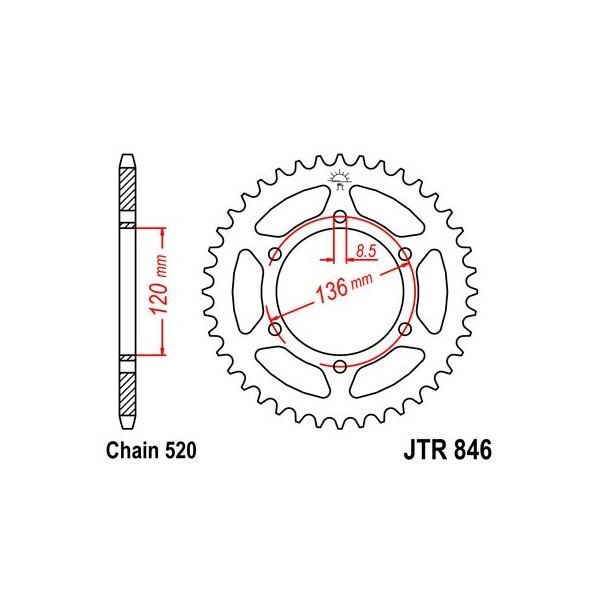 Couronne acier 37 dents JT Sprockets type 846 chaîne 520 SRX600 1986-94