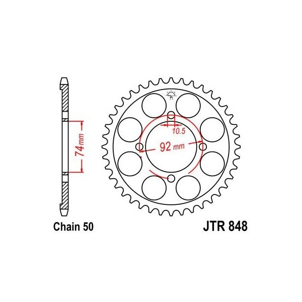 Couronne acier 39 dents JT Sprockets type 848 chaîne 530 RD250DXC 1976-77 ET RD350LC 1980-82