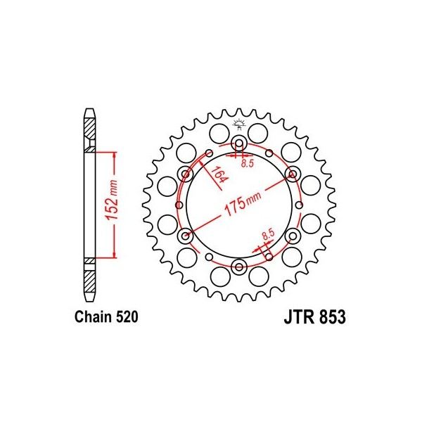 Couronne acier 40 dents JT Sprockets type 853 chaîne 520 Yamaha 