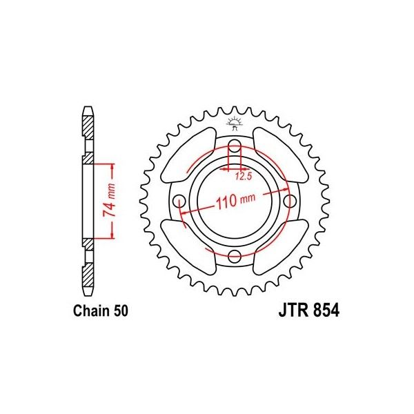 Couronne acier 38 dents JT Sprockets type 854 chaîne 530 RD250/400DXE 1978-80