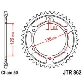 Couronne acier 38 dents JT Sprockets type 862 chaîne 530 RD500KC 1984-87