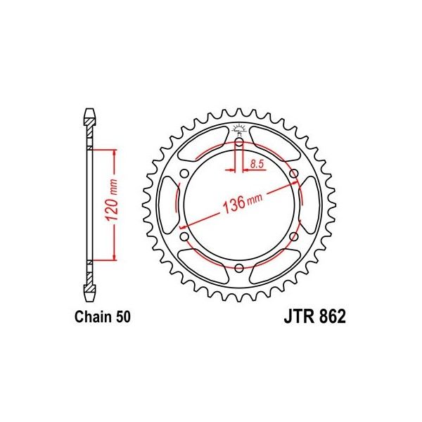 Couronne acier 38 dents JT Sprockets type 862 chaîne 530 RD500KC 1984-87