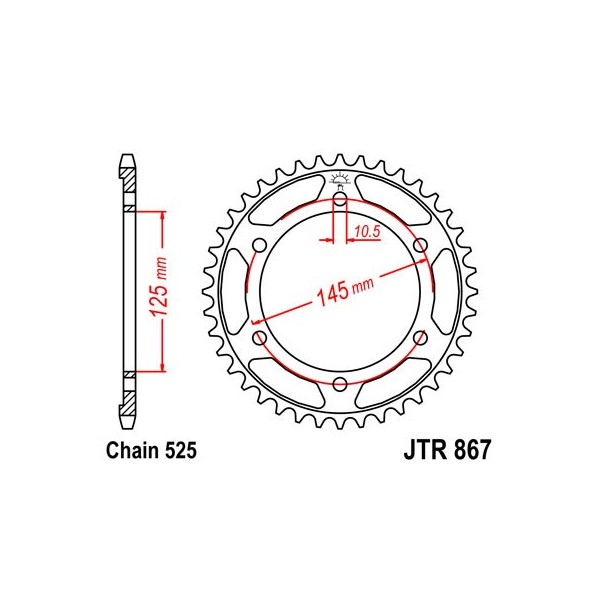 Couronne acier 42 dents JT Sprockets type 867 chaîne 525 TDM850 1996-98