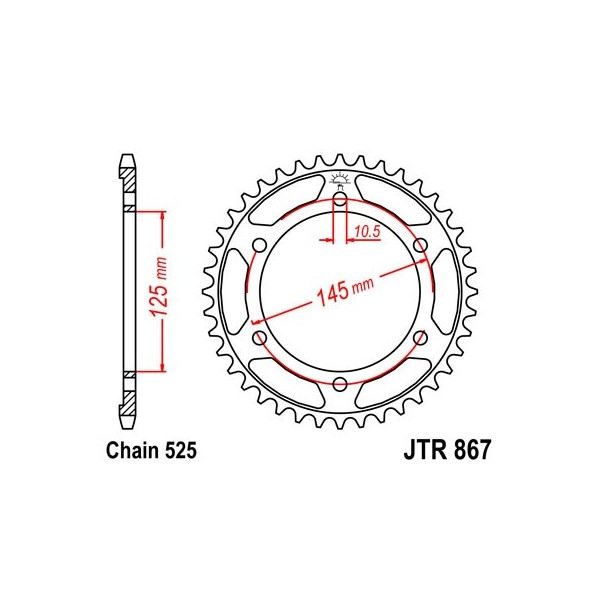 Couronne acier 43 dents JT Sprockets type 867 chaîne 525 TDM850 1999-01