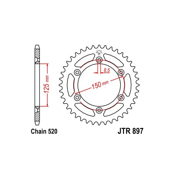 Couronne acier 42 dents JT Sprockets type 897 chaîne 520 KTM/Husaberg 