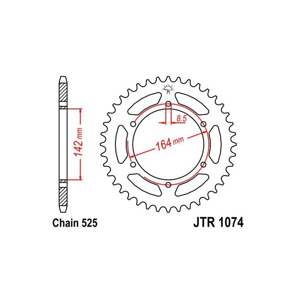 Couronne acier 44 dents JT Sprockets type 1074 chaîne 525 HYOSUNG GT650 '04-10