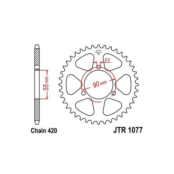 Couronne acier 47 dents JT Sprockets type 1077 chaîne 420 RIEJU 50