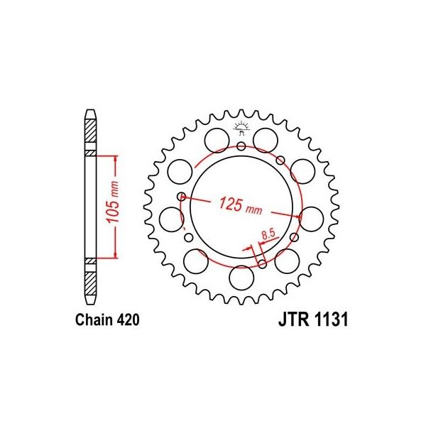 Couronne acier 50 dents JT Sprockets type 1131 chaîne 420 