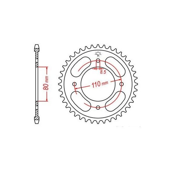 Couronne acier 42 dents JT Sprockets type 1219 chaîne 428 Honda CBF125 