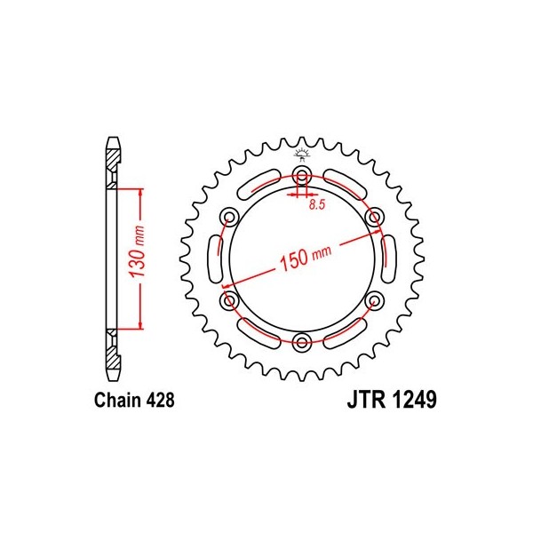 Couronne acier 51 dents JT Sprockets type 1249 chaîne 428 XLR125R 1998-02