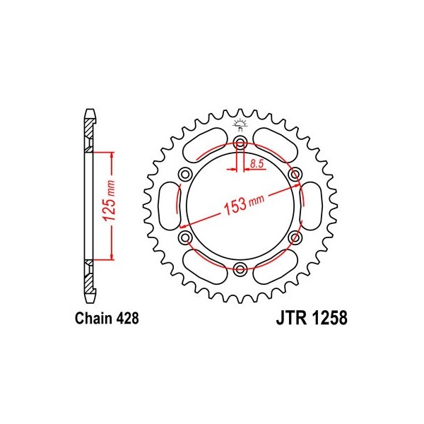 Couronne acier 53 dents JT Sprockets type 1258 chaîne 428 XR125 L '03-08