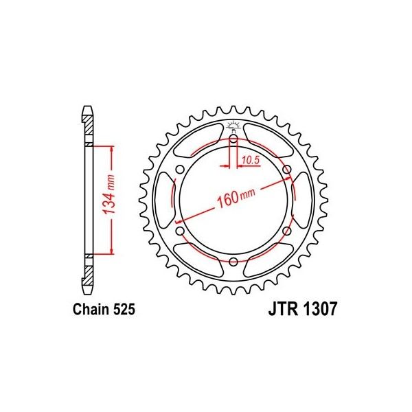 Couronne acier 42 dents JT Sprockets type 1307 chaîne 525 CBR600RR 2003-04