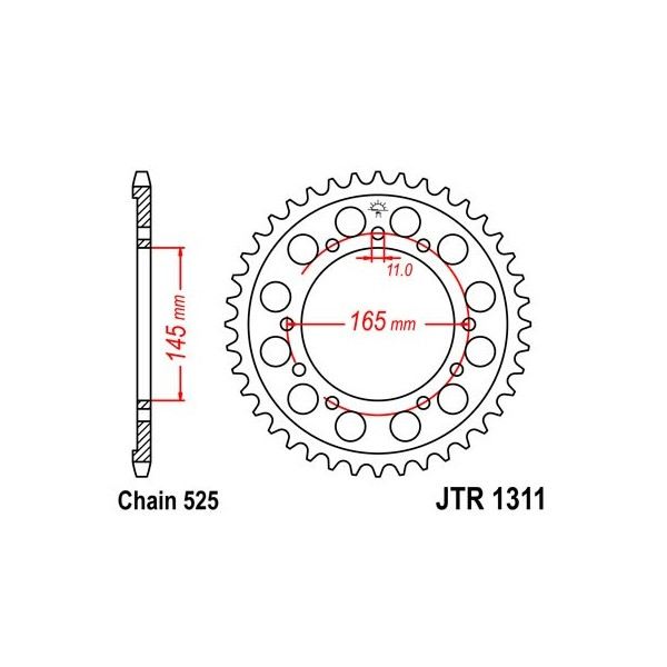 Couronne acier 44 dents JT Sprockets type 1311 chaîne 525 NT650K HAWK GT