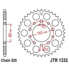 Couronne acier 36 dents JT Sprockets type 1332 chaîne 525 CMX450 REBEL 1986-87 ET XBR500 1987-88
