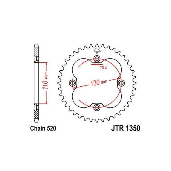 Couronne acier 36 dents JT Sprockets type 1350 chaîne 520 HONDA TRX300EX FOURTRAX '93-04  TRX400EX '99-04