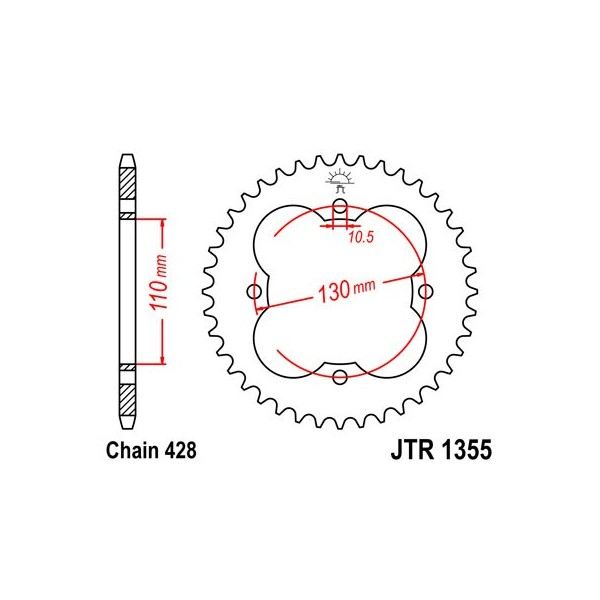 Couronne acier 50 dents JT Sprockets type 1355 chaîne 428 Honda 