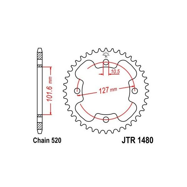 Couronne acier 38 dents JT Sprockets type 1480 chaîne 520 Polaris 525 Outlaw 