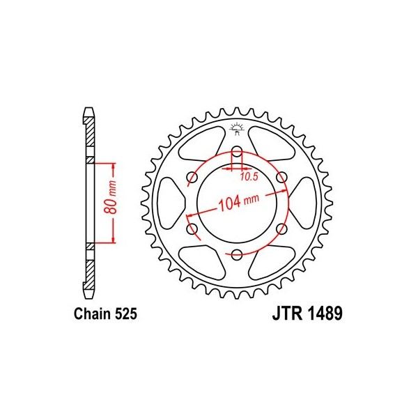 Couronne acier 42 dents JT Sprockets type 1489 chaîne 525 ZX7-RR 1996-97 ET Z1000 2003-05