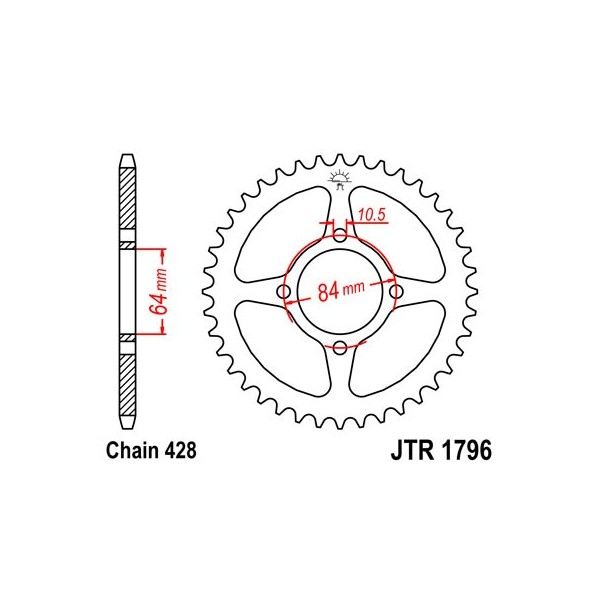 Couronne acier 51 dents JT Sprockets type 1796 chaîne 428 RV125 VANVAN 2003-04