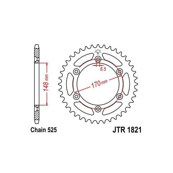 Couronne acier 47 dents JT Sprockets type 1821 chaîne 525 DR800S 1994-96