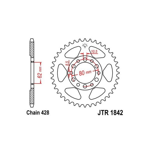 Couronne acier 50 dents JT Sprockets type 1842 chaîne 428 TW125 1999-02