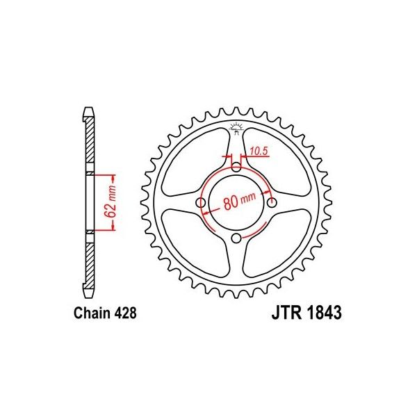 Couronne acier 49 dents JT Sprockets type 1843 chaîne 428 TT-R125 2002-06