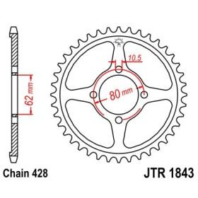 Couronne acier 53 dents JT Sprockets type 1843 chaîne 428 Yamaha TT-R125LW
