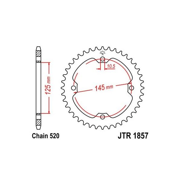 Couronne acier 39 dents JT Sprockets type 1857 chaîne 520 YAMAHA YFM350R RAPTOR ET YFZ450R '04