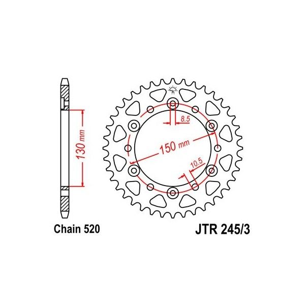 Couronne acier 42 dents JT Sprockets type 245/3 chaîne 520 