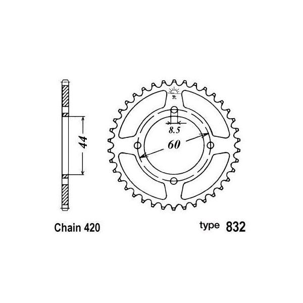 Couronne acier B1 52 dents chaine 420 Yamaha DT50R - MBK X-Limit