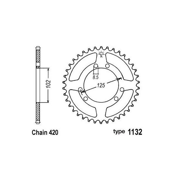 Couronne acier B1 53 dents chaine 420 Derbi Senda DRD/Bultaco Astro