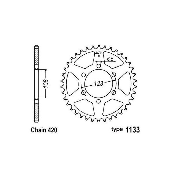 Couronne acier B1 52 dents chaine 420 Derbi/Aprilia/Peugeot