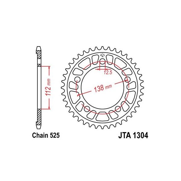 Couronne alu 44 dents JT Sprockets ultra-light type 1304 chaîne 525 