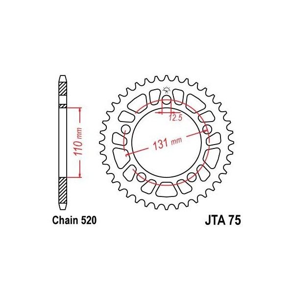 Couronne alu 42 dents JT Sprockets ultra-light type 75 chaîne 520 