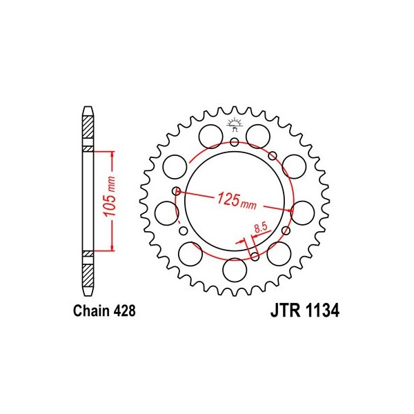 Couronne acier 52 dents JT Sprockets type 1134 chaîne 428 